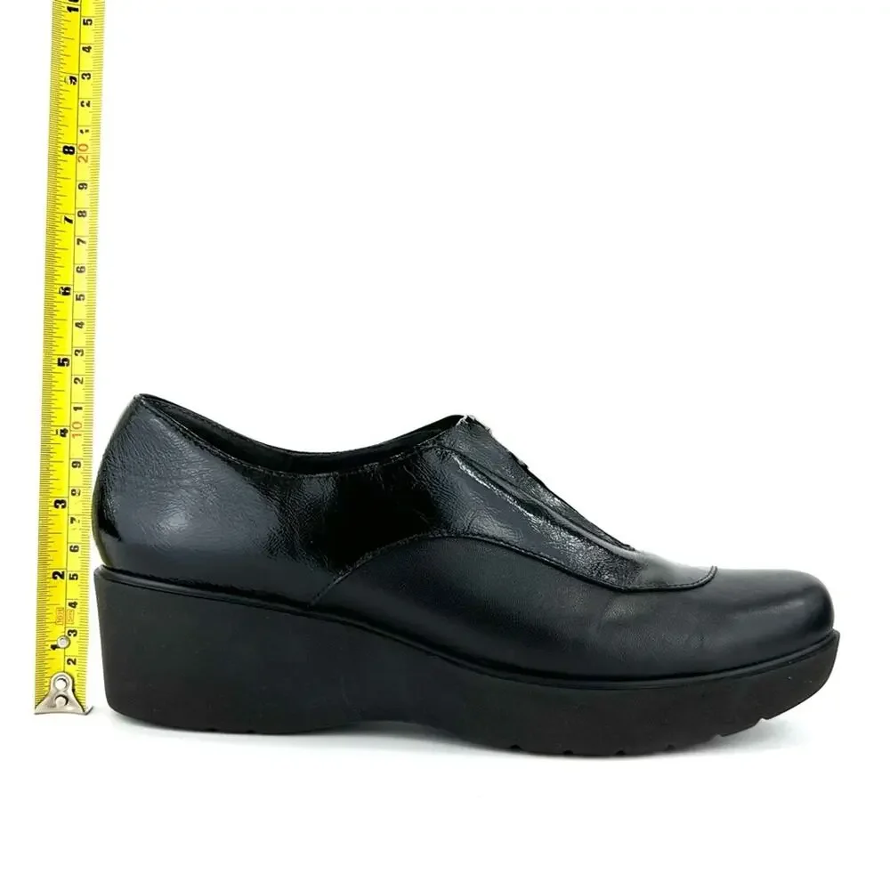 Munro Black Leather Platform Wedges Size 9.5 Zipper Closure Low Top Lightweight